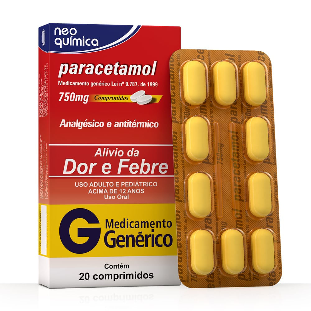 Paracetamol 750mg Neo Química Genérico com 20 Comprimidos