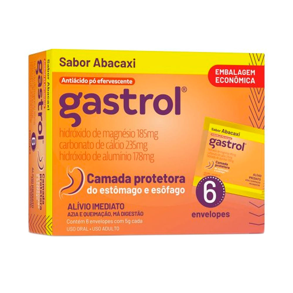 Gastrol Pó Efervescente Sabor Abacaxi com 6 Envelopes de 5g cada
