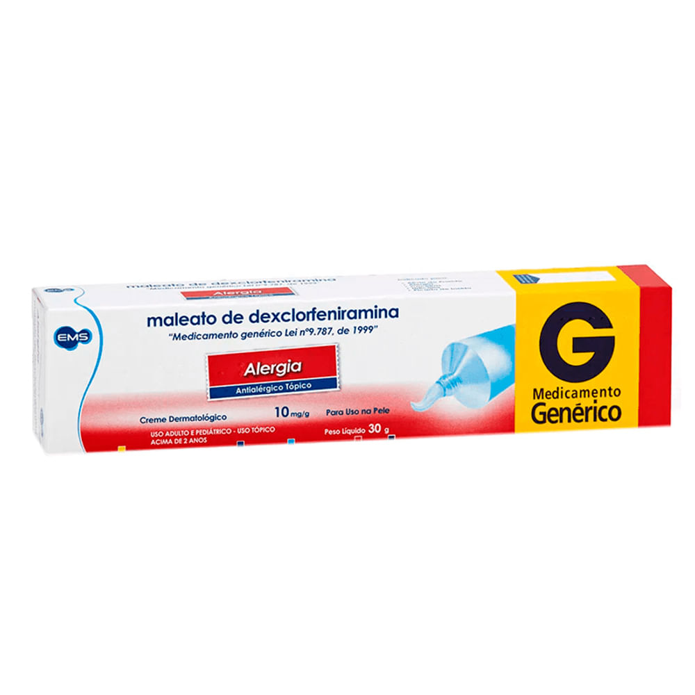 Dexclorfeniramina 10mg/g EMS Genérico Creme Dermatológico com 30g