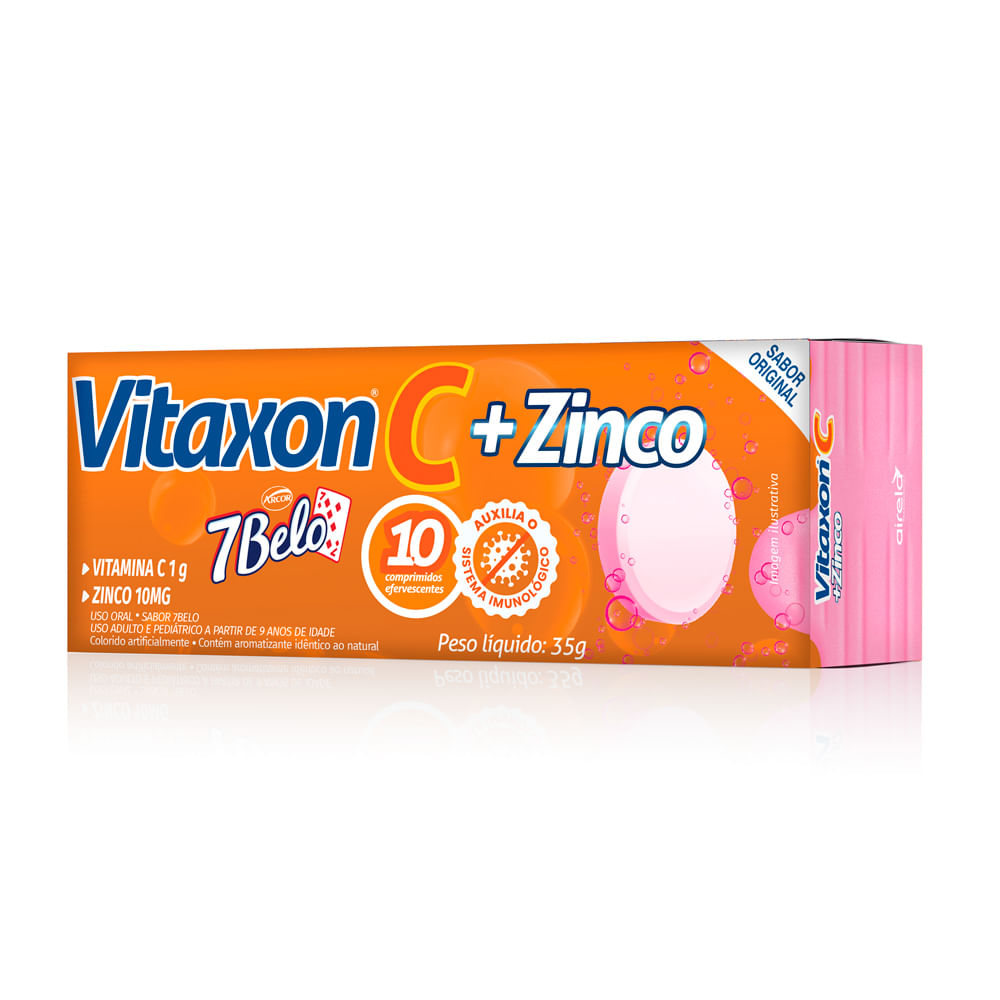 Vitaxon C + Zinco Vitamina C 1g e Zinco 10mg Sabor Original 7Belo com 10 Comprimidos Efervescentes