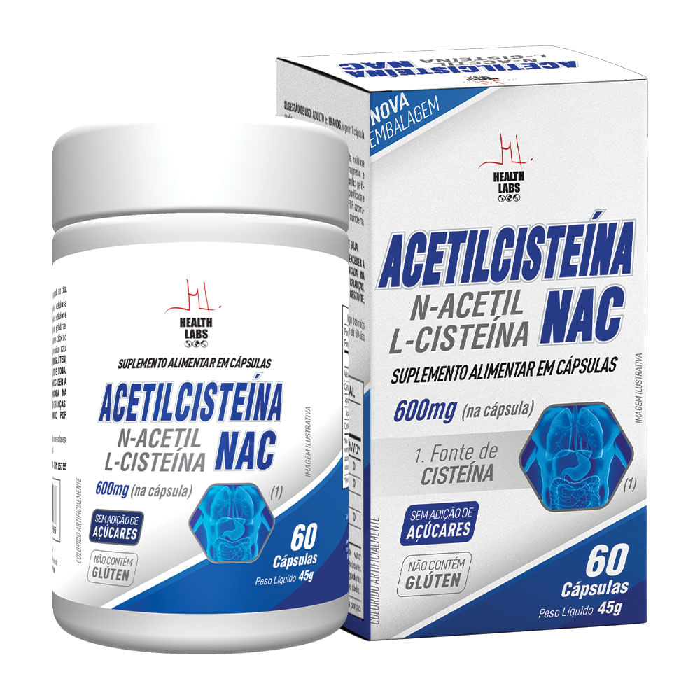Acetilcisteina Nac 600mg Health Labs com 60 Cápsulas