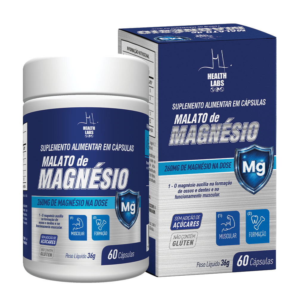 Magnésio de Malato 900mg Health Labs 60 Cápsulas