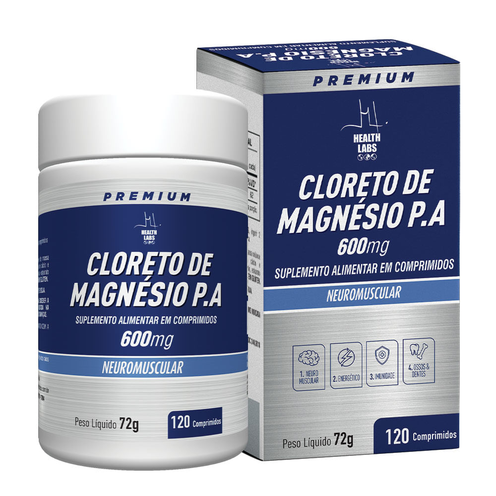Cloreto de Magnésio P.A 600mg Health Labs Neuromuscular 120 Comprimidos