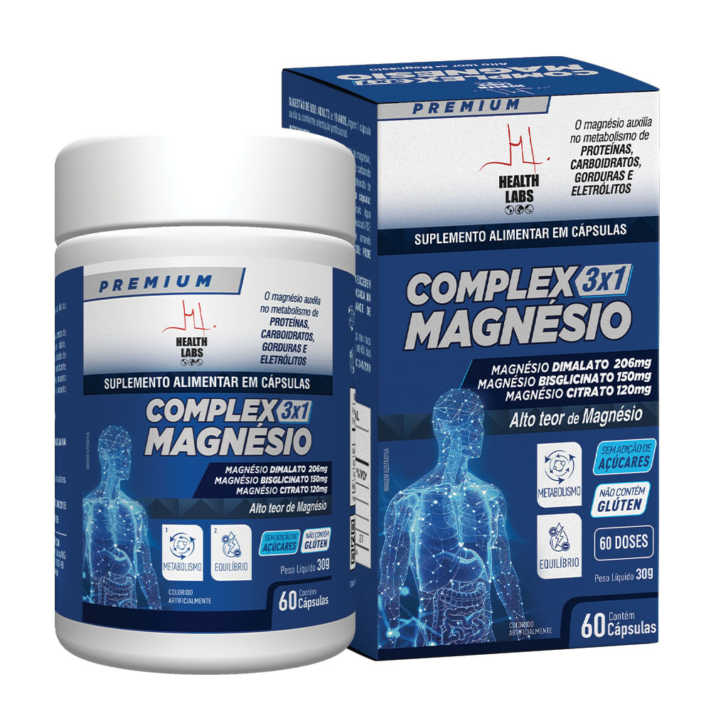 Complex Magnésio 3 em 1 Health Labs 60 Cápsulas