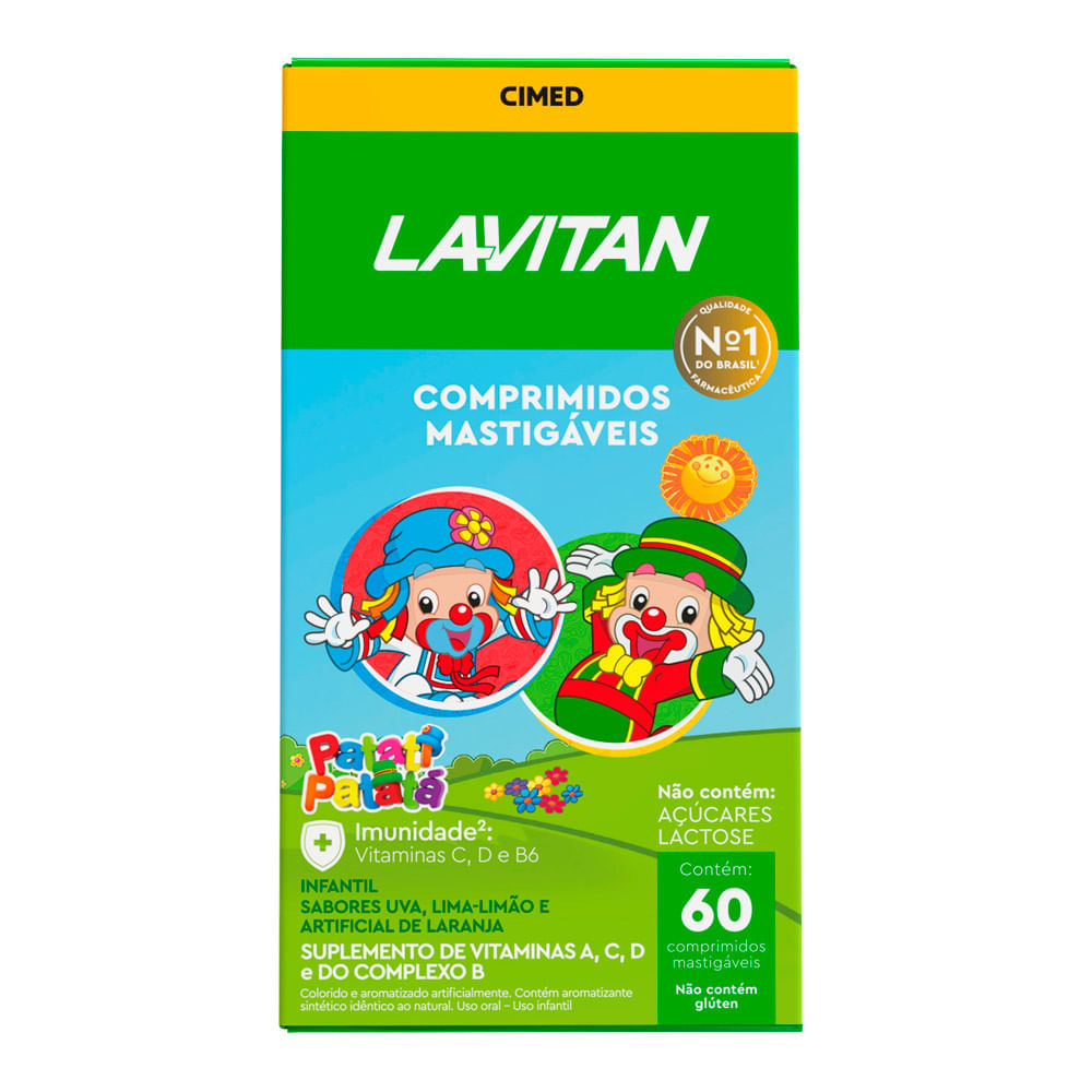 Vitamina Infantil Mastigável Uva, Limão e Laranja Lavitan Patati Patatá com 60 Comprimidos
