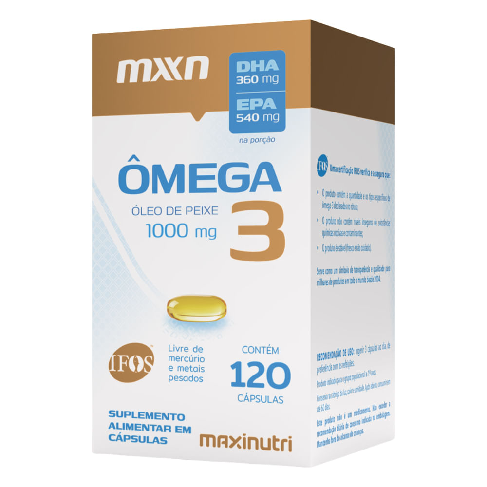 Ômega 3 1000mg Óleo de Peixe Maxinutri com 120 Cápsulas