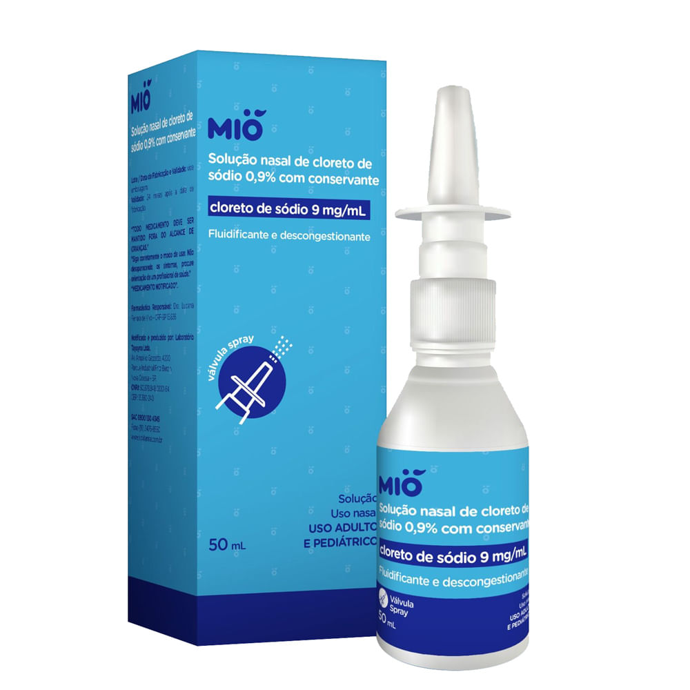 Solução Nasal Cloreto de Sódio 0,9% Mió Fluidificante e Descongestionante Spray 50ml