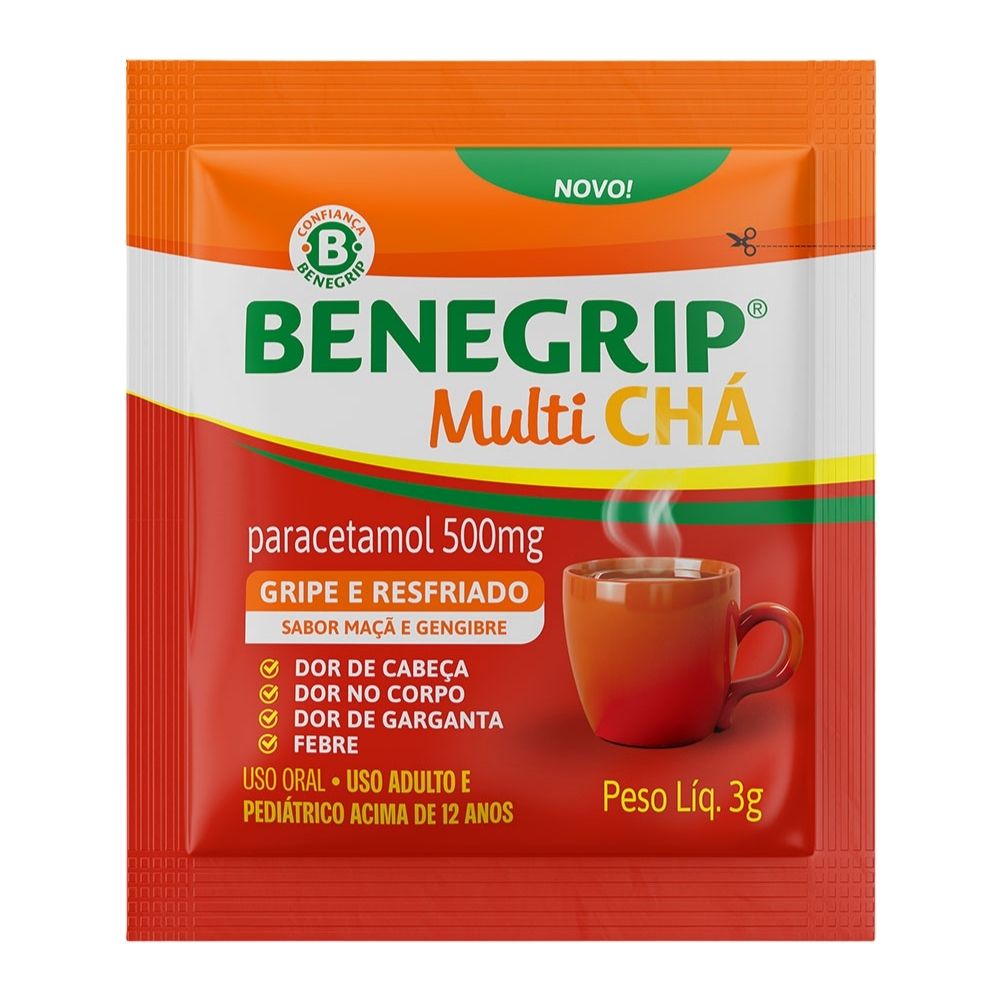 Benegrip Multi Chá Sabor Maça e Gengibre com 1 Envelope de 3g
