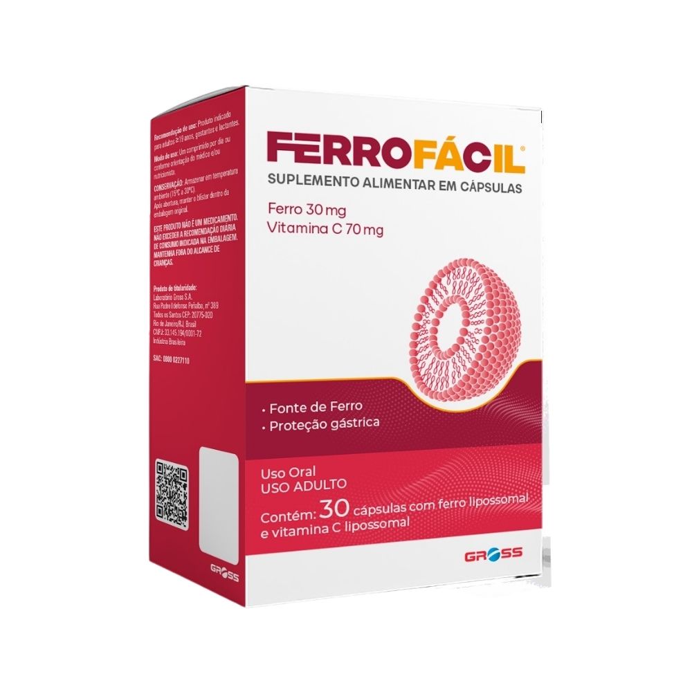 Ferrofácil Gross com 30 Capsulas com Ferro Lipossomal e Vitamina C Lipossomal